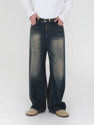 washed straight jeans