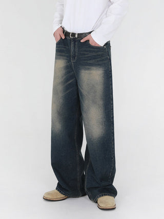washed straight jeans