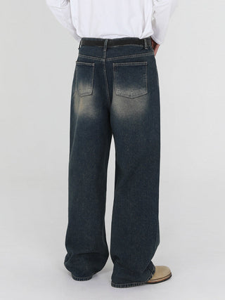 washed straight jeans