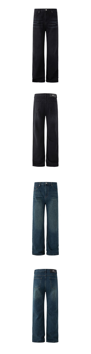 washed straight jeans