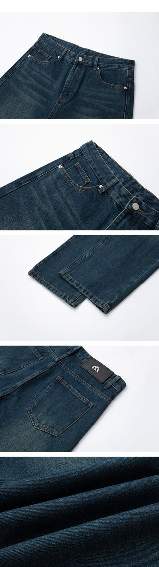washed straight jeans