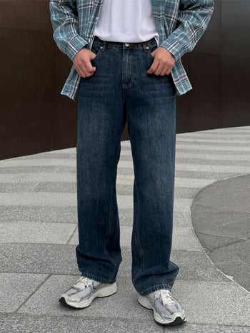 washed straight jeans