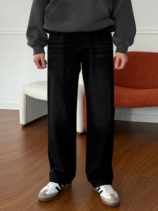 washed straight jeans