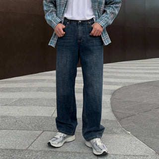 washed straight jeans