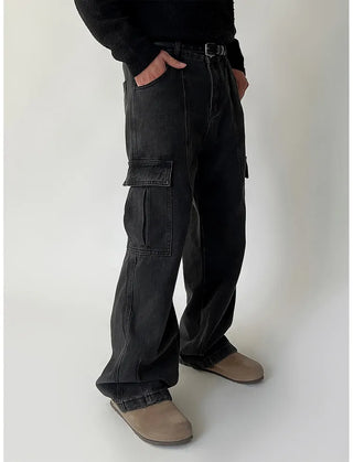 black denim overalls