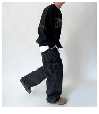 black denim overalls