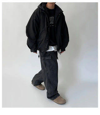 black denim overalls