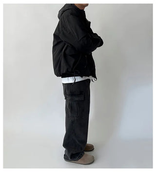 black denim overalls