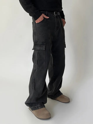black denim overalls