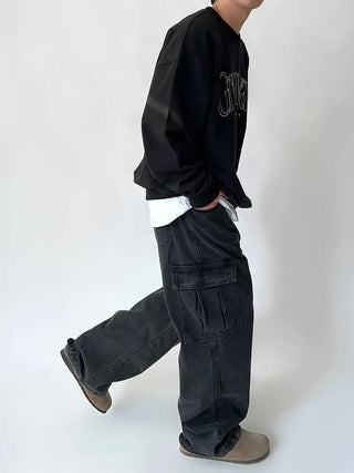 black denim overalls