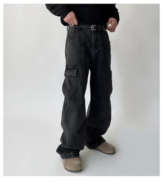 black denim overalls