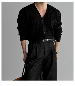 gray V-neck cardigan