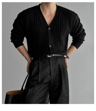gray V-neck cardigan
