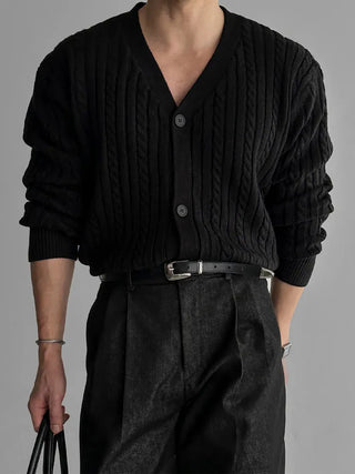 gray V-neck cardigan