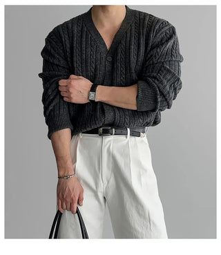 gray V-neck cardigan