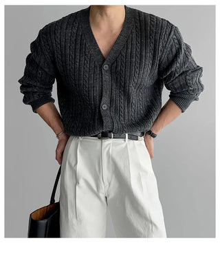 gray V-neck cardigan