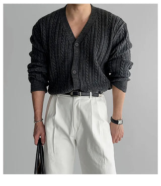 gray V-neck cardigan