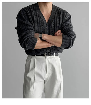 gray V-neck cardigan