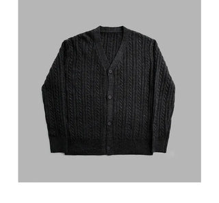gray V-neck cardigan