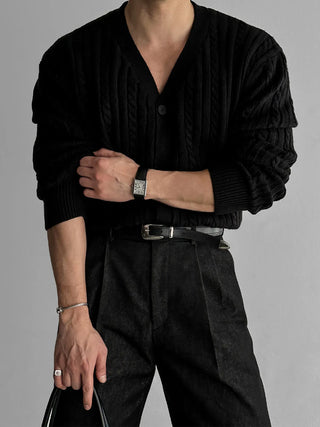 gray V-neck cardigan