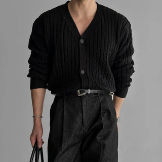 gray V-neck cardigan