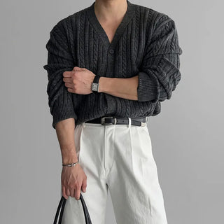 gray V-neck cardigan
