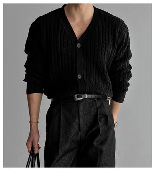 gray V-neck cardigan