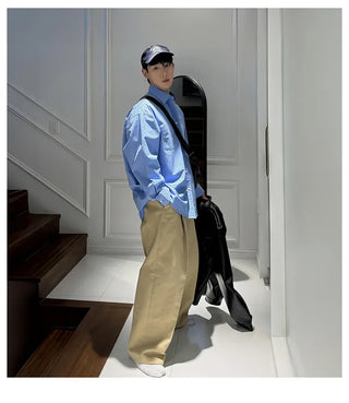 pleated straight pants