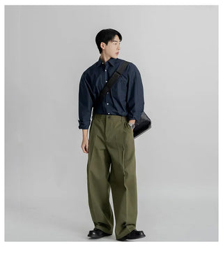 pleated straight pants