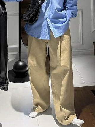 pleated straight pants