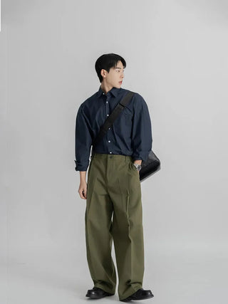 pleated straight pants