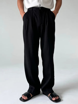 black pleated pants