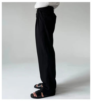black pleated pants