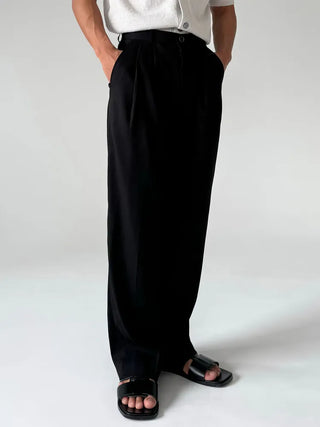 black pleated pants