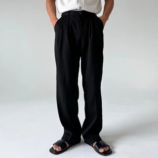 black pleated pants