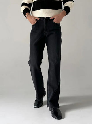 black slit jeans