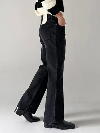 black slit jeans