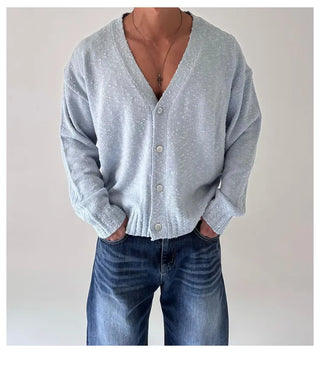 blue knit cardigan