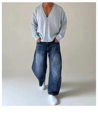blue knit cardigan