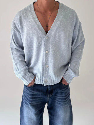 blue knit cardigan