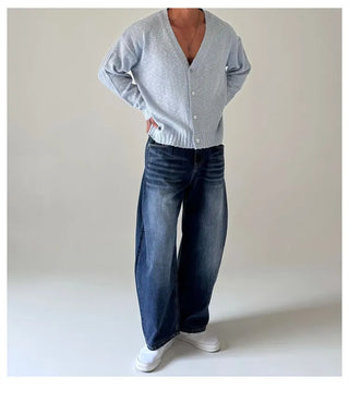 blue knit cardigan