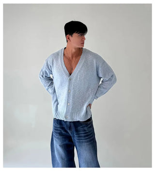 blue knit cardigan
