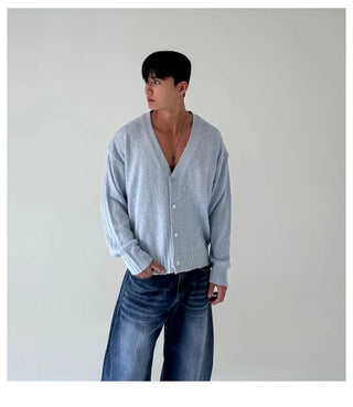 blue knit cardigan