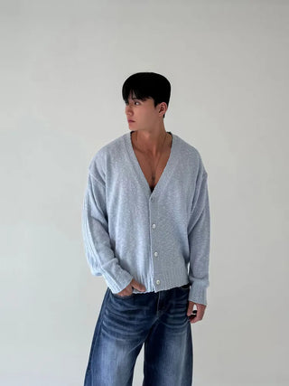 blue knit cardigan