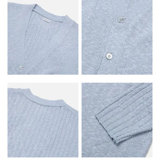 blue knit cardigan