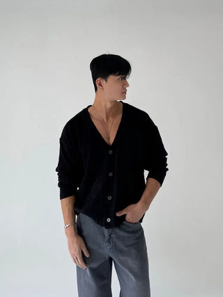 blue knit cardigan