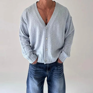 blue knit cardigan