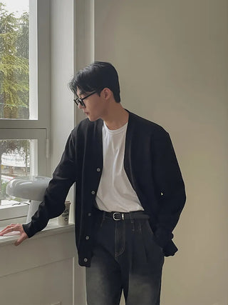 black knit cardigan
