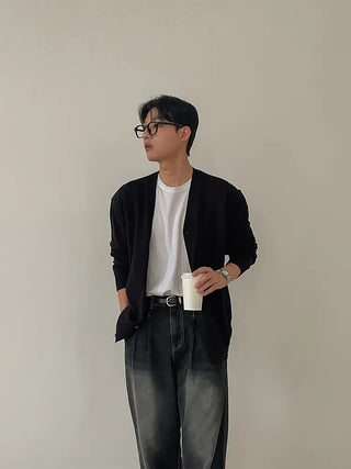 black knit cardigan