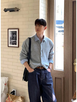 gray knit cardigan